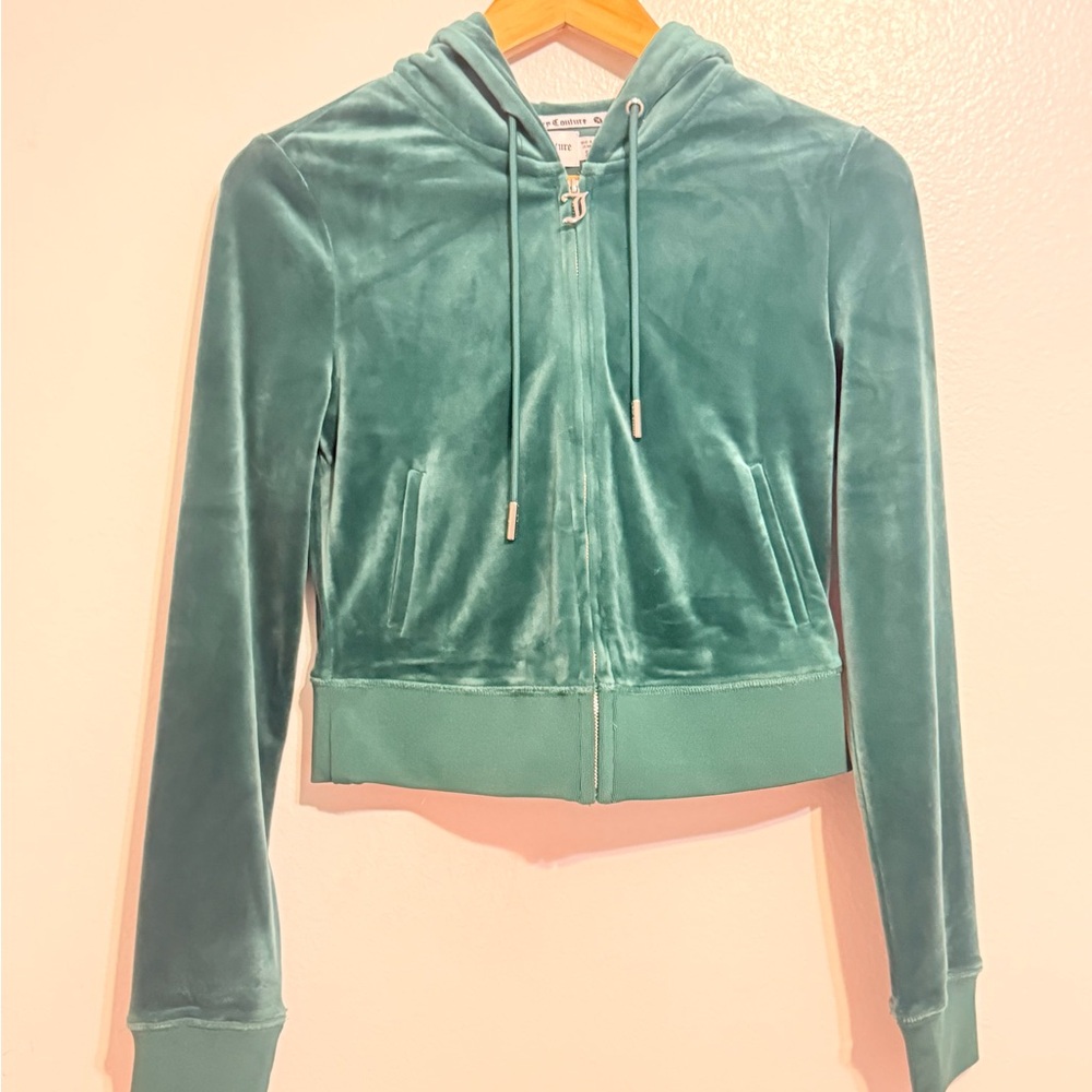 Juicy Couture Green Velour Zip-Up Hoodie